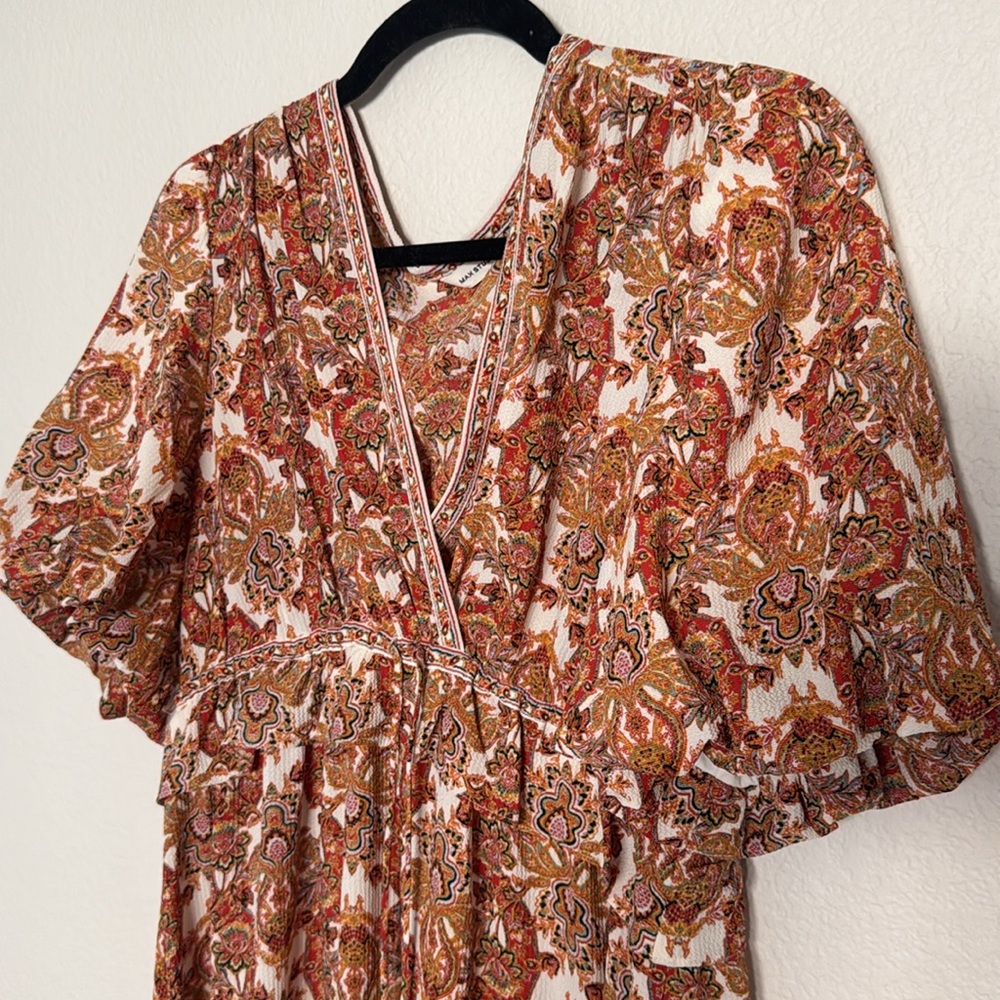 Boho Floral V-Neck Maxi Dress in Rust - Picture 2 of 3